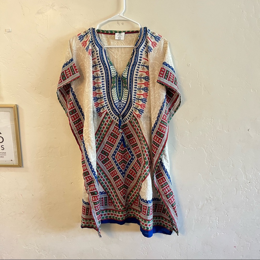 Shubham Cream Printed V Neck Tunic Large